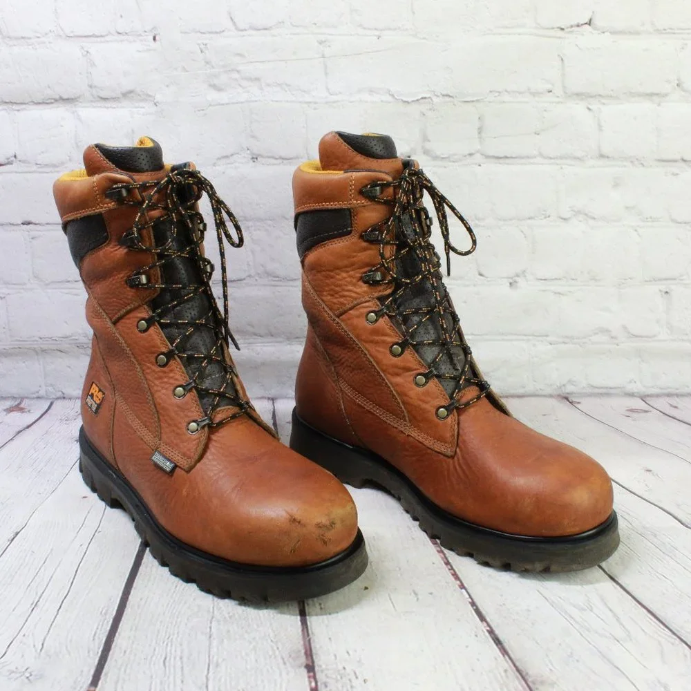 Timberland Pro 95570 Brown Leather Steel Toe Rugged Work Boots Size 10 Wide - Picture 3 of 9